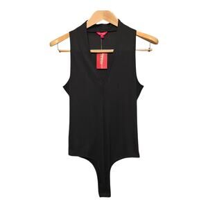 Guess Los Angeles Eliana Ribbed Thong Bodysuit Womens Black Size L Sleeveless